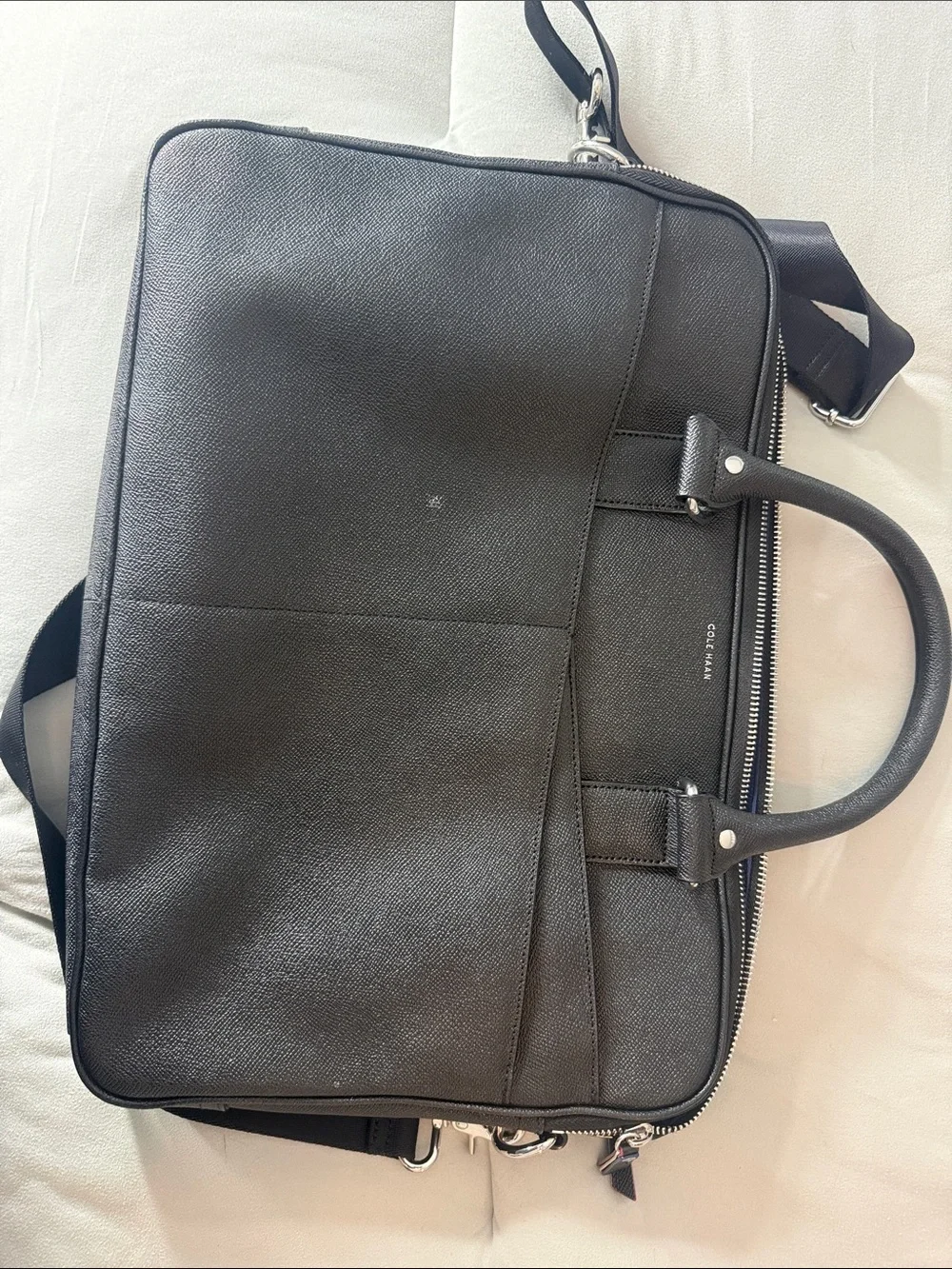 Cole Haan Black Leather Laptop Briefcase with Shoulder Strap